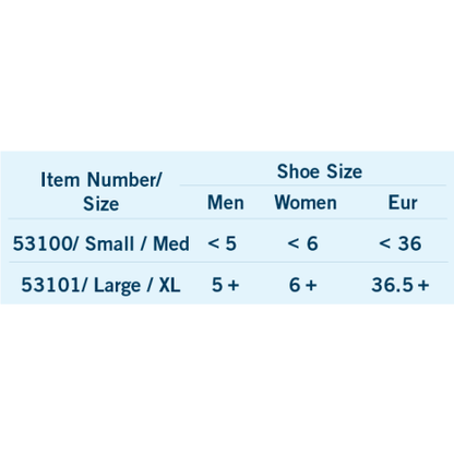 Table showing shoe size conversions for different item numbers on a white background