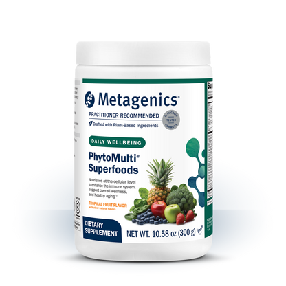 A canister of Metagenics Phytomulti Superfoods.  