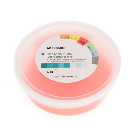 A color-coded McKesson Therapy Putty in orange, with the product information visible on the label.