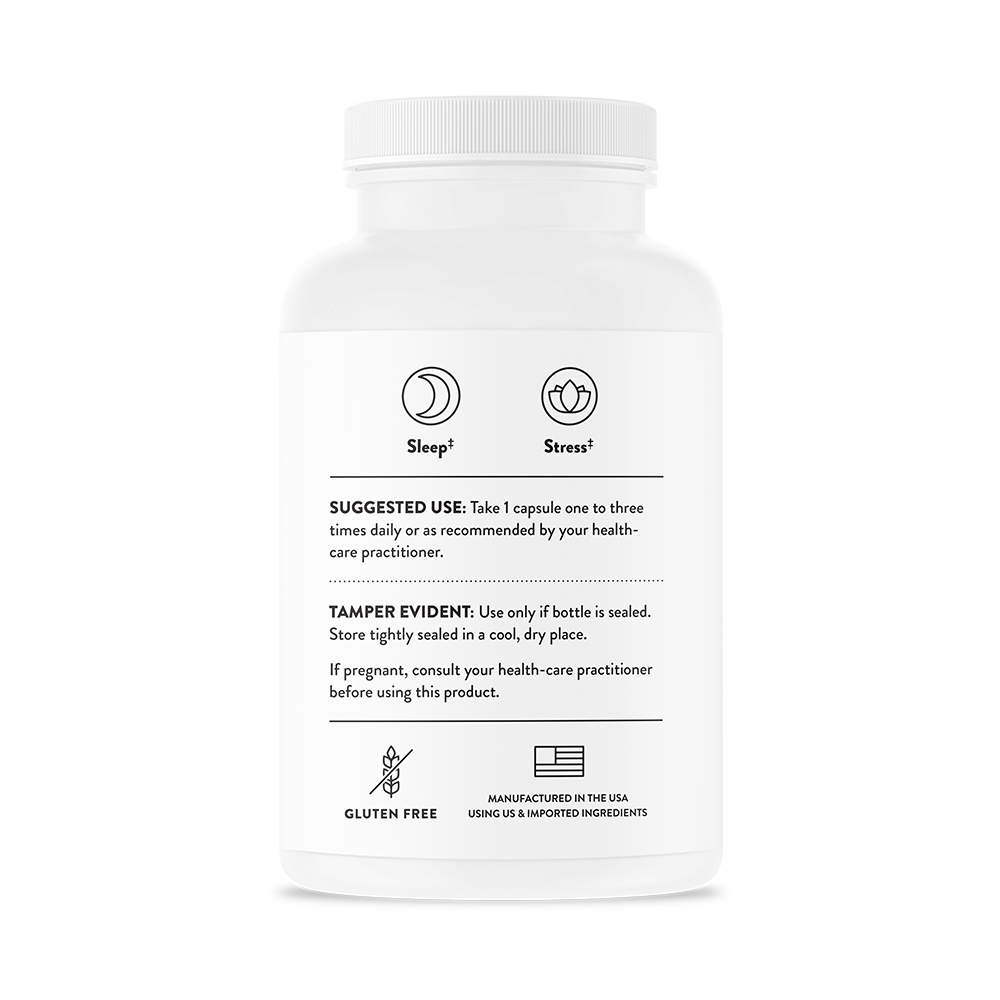 Suggested use for a bottle of Thorne Theanine dietary supplement