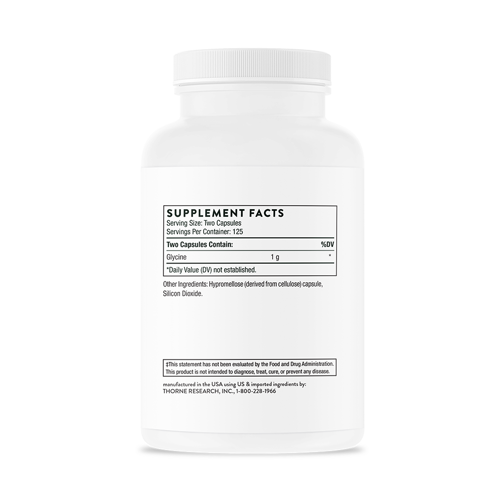 Supplement facts for a bottle of Thorne Glycine dietary supplement  