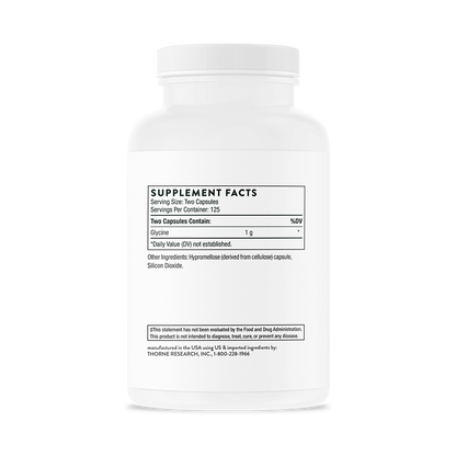 Supplement facts for a bottle of Thorne Glycine dietary supplement  