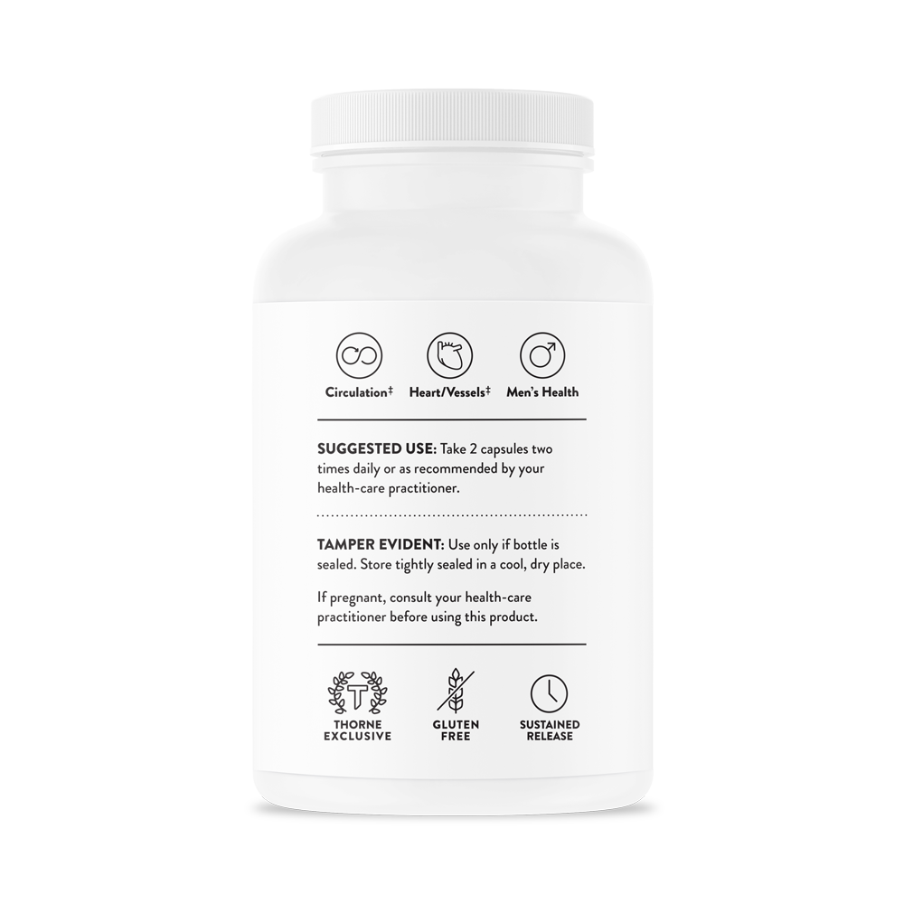 Suggested use for a bottle of Thorne L-Arginine dietary supplement