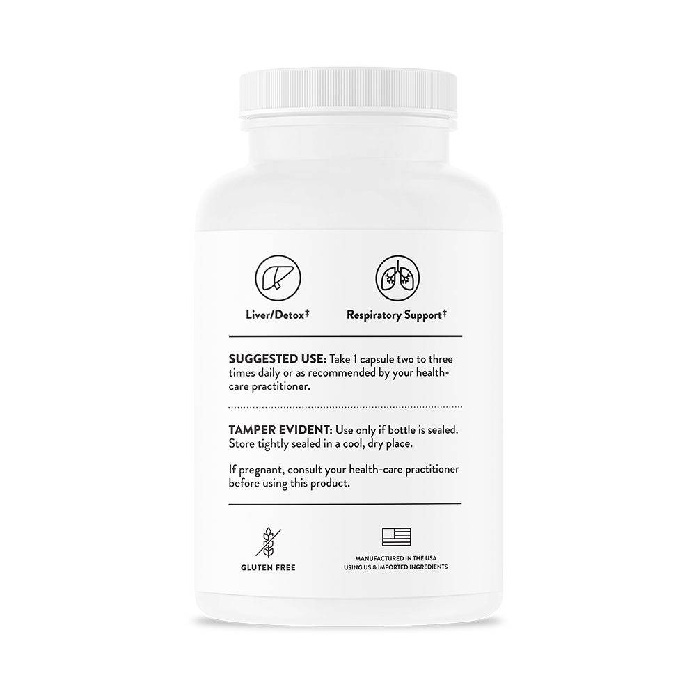 Suggested use for a bottle of Thorne NAC (N-Acetylcysteine) dietary supplement 