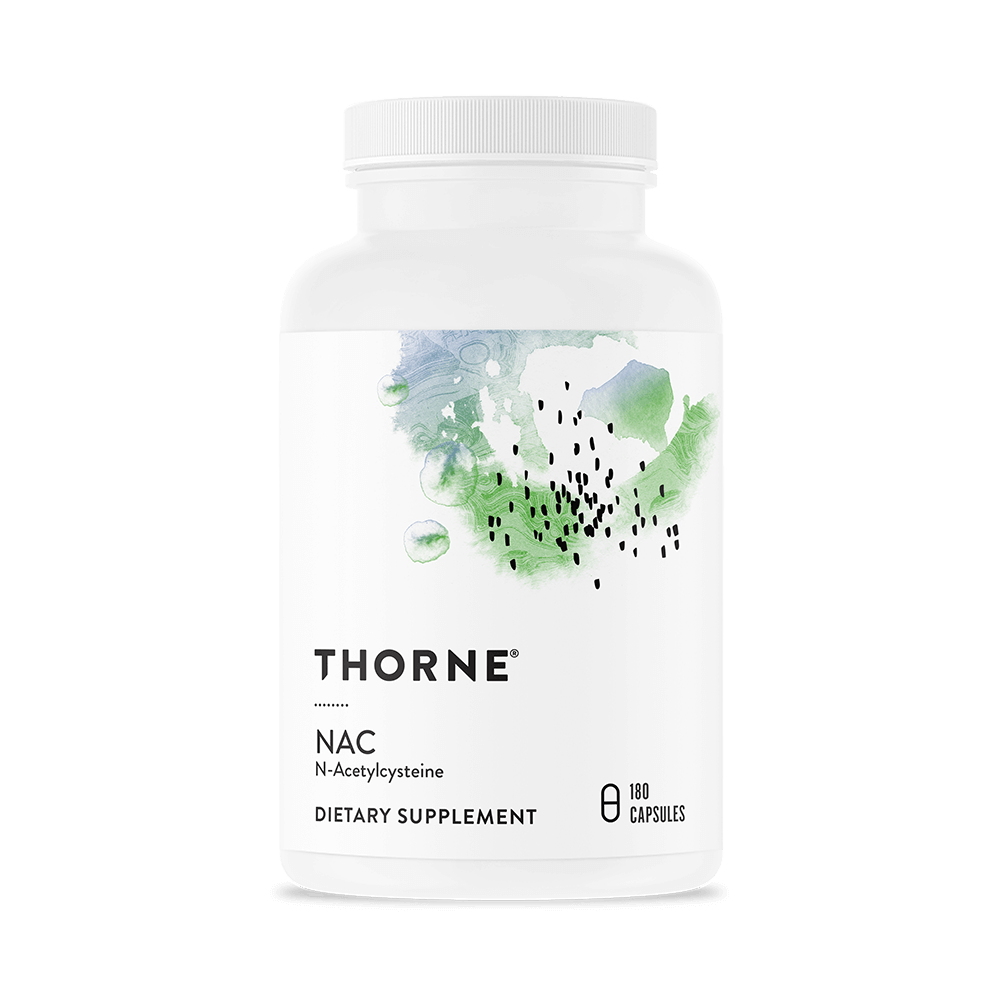 Thorne NAC dietary supplement bottle on a white background