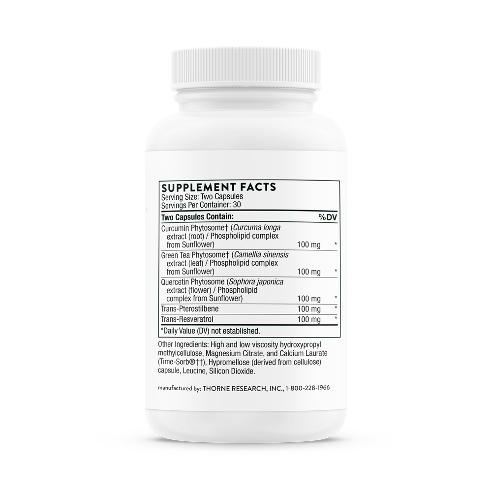 Supplement facts for a bottle of Thorne PolyResveratrol-SR dietary supplement