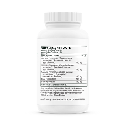 Supplement facts for a bottle of Thorne PolyResveratrol-SR dietary supplement