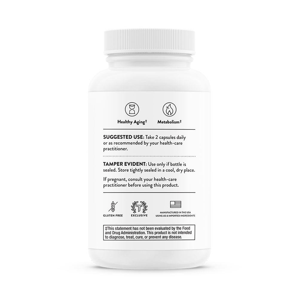 Suggested use for a bottle of Thorne Resveracel dietary supplement