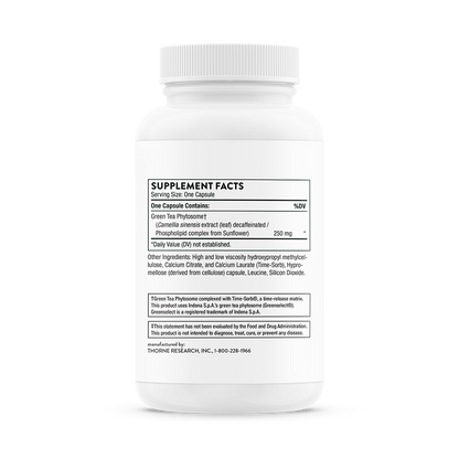Supplement facts for a bottle of Thorne Green Tea Phytosome dietary supplement