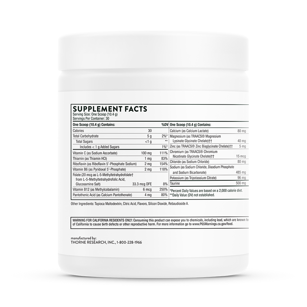 Suplement facts for a container of Thorne Catalyte