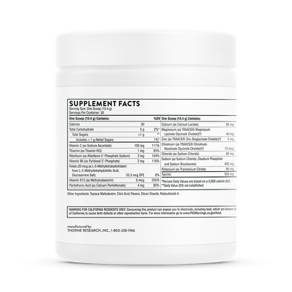 Suplement facts for a container of Thorne Catalyte