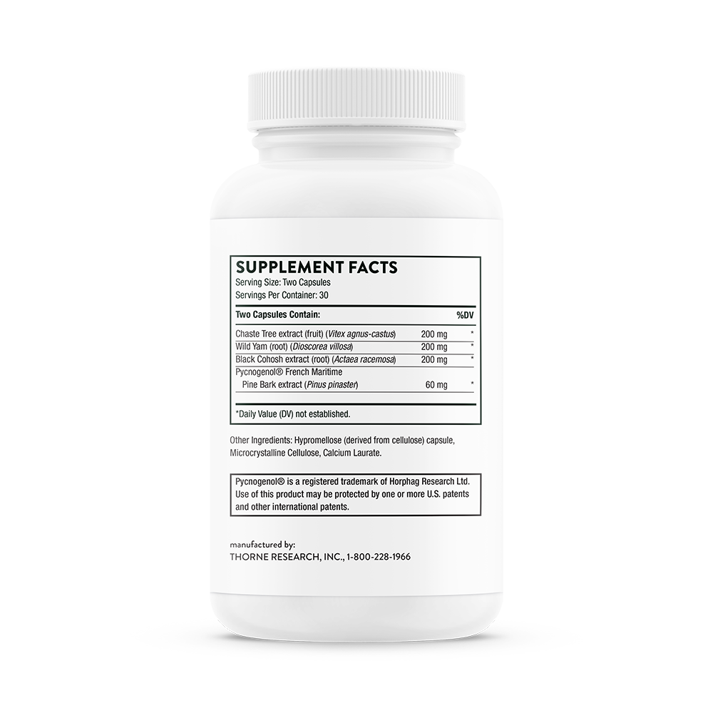 Supplement facts for a bottle of Thorne Meta-Balance dietary supplement