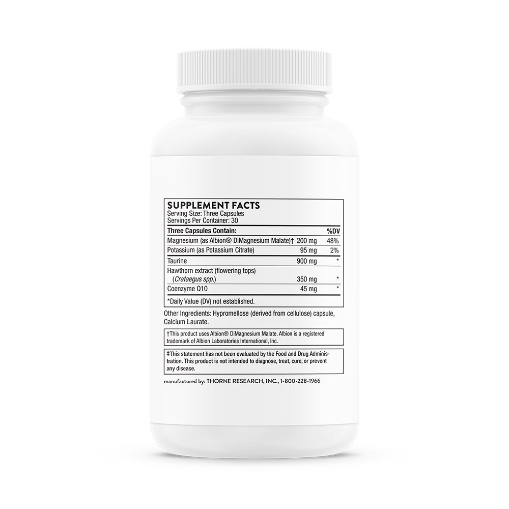 Supplement facts for a bottle of Thorne Heart Health Complex dietary supplement