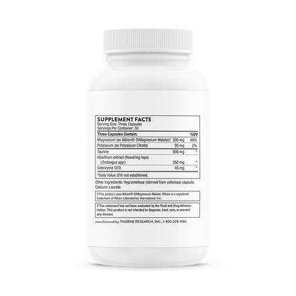 Supplement facts for a bottle of Thorne Heart Health Complex dietary supplement