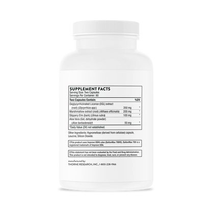 Supplement facts for a bottle of Thorne GI Relief dietary supplement