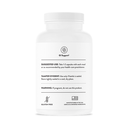 Suggested use for a bottle of Thorne GI Relief dietary supplement