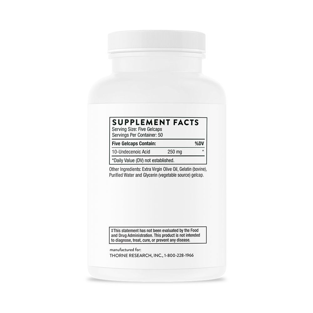 Supplement facts for A bottle of Thorne Undecylenic Acid dietary supplement