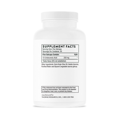 Supplement facts for A bottle of Thorne Undecylenic Acid dietary supplement