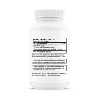 Supplement facts for A bottle of Thorne Siliphos dietary supplement