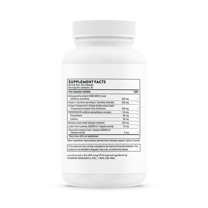 Supplement facts for A bottle of Thorne Memoractiv dietary supplement 