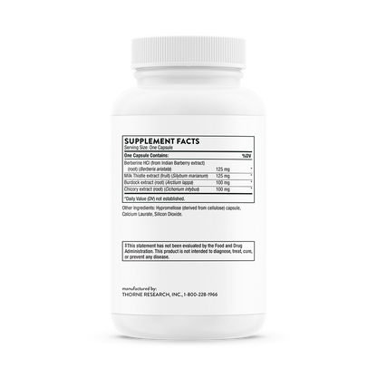 Supplement facts for A bottle of Thorne Liver Cleanse dietary supplement 