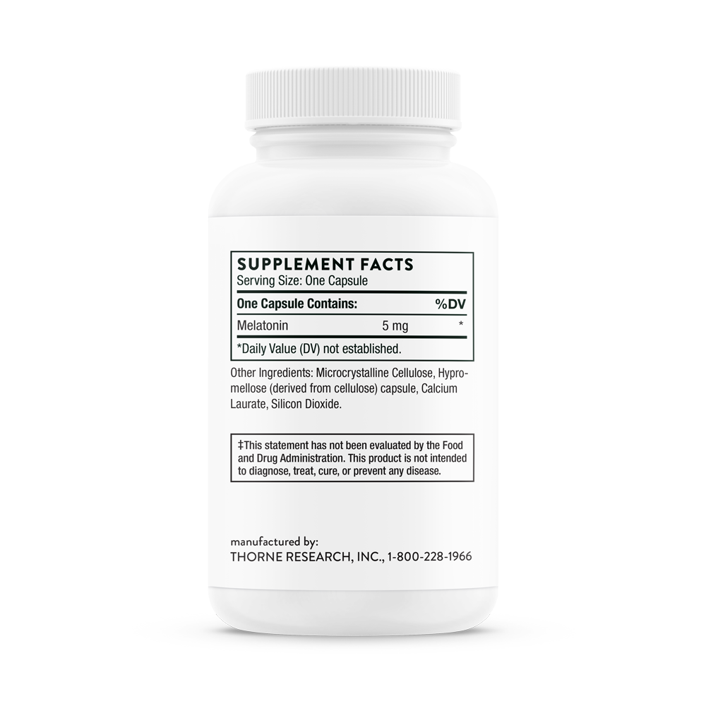 Supplement facts for a bottle of Thorne Melaton-5 dietary supplement