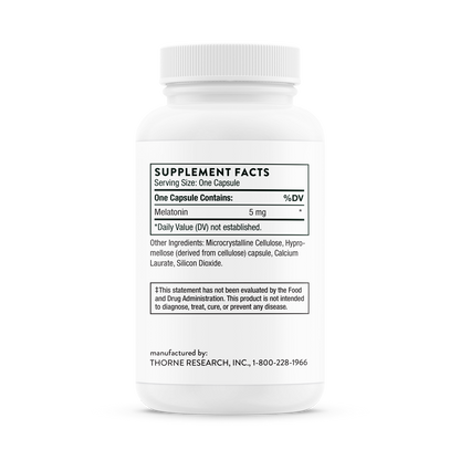 Supplement facts for a bottle of Thorne Melaton-5 dietary supplement