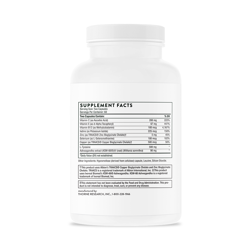 Supplement facts for A bottle of Thorne Thyrocsin 
