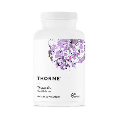 A bottle of Thorne Thyrocsin (SF784), a dietary supplement designed to support thyroid health.