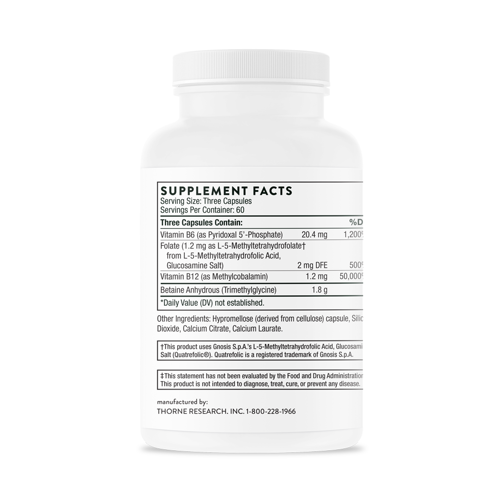 Supplement facts for a bottle of Thorne Methyl-Guard dietary supplement 