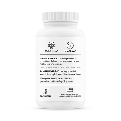Suggested use for a bottle of Thorne Alpha-Lipoic Acid dietary supplement 