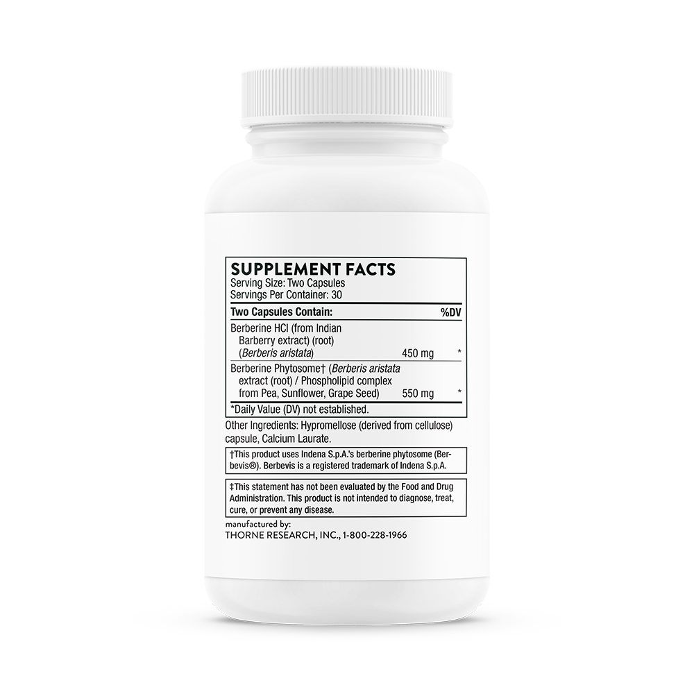 Supplement facts for Thorne Berberine dietary supplement 
