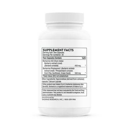 Supplement facts for Thorne Berberine dietary supplement 