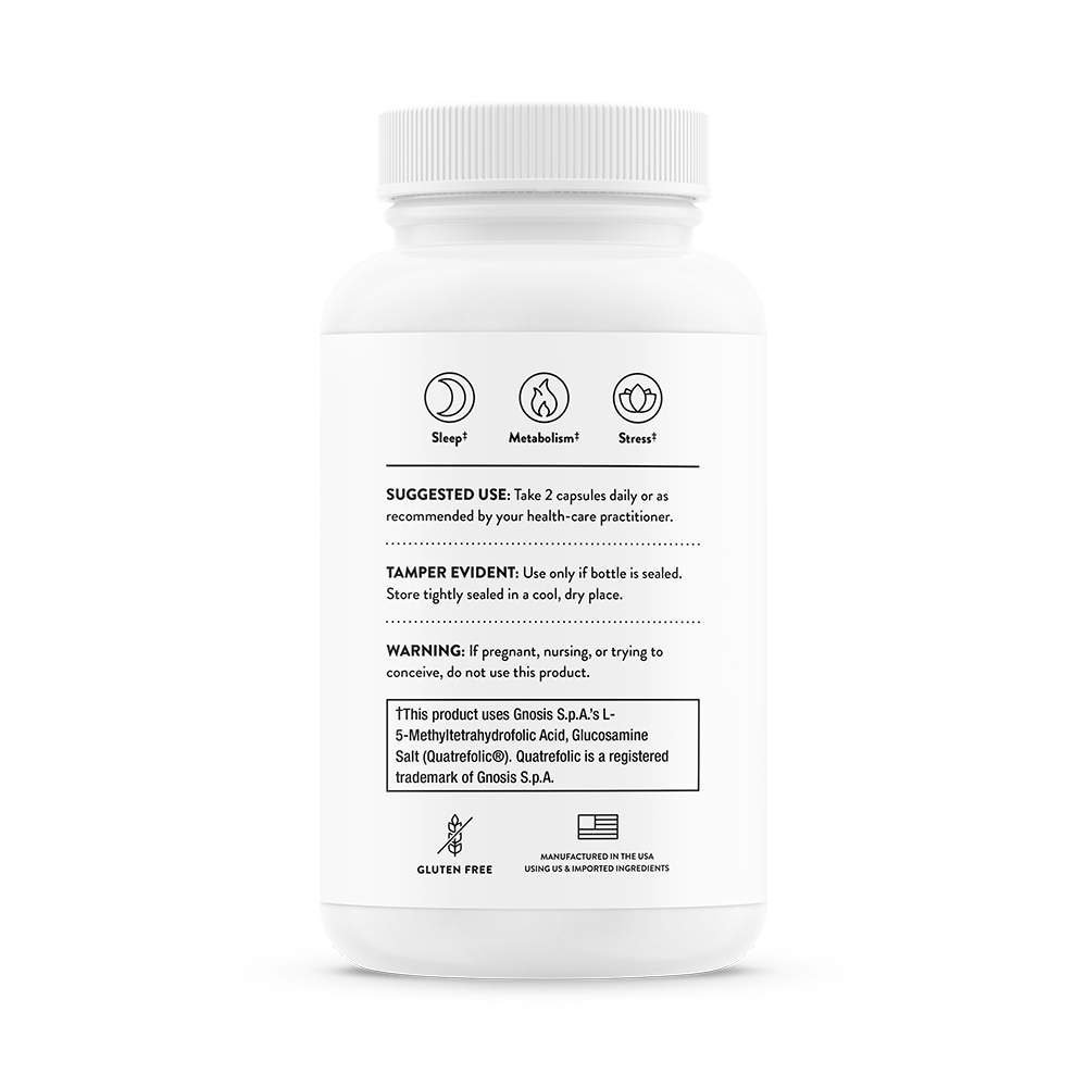 Suggested use for a bottle of Thorne Craving and Stress Support dietary supplement