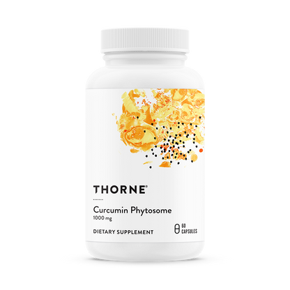 A bottle of Thorne Curcumin Phytosome 1000 mg dietary supplement with 60 capsules.