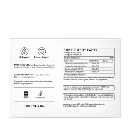 Supplement facts information for Thorne FloraSport 20B, a dietary supplement.  
