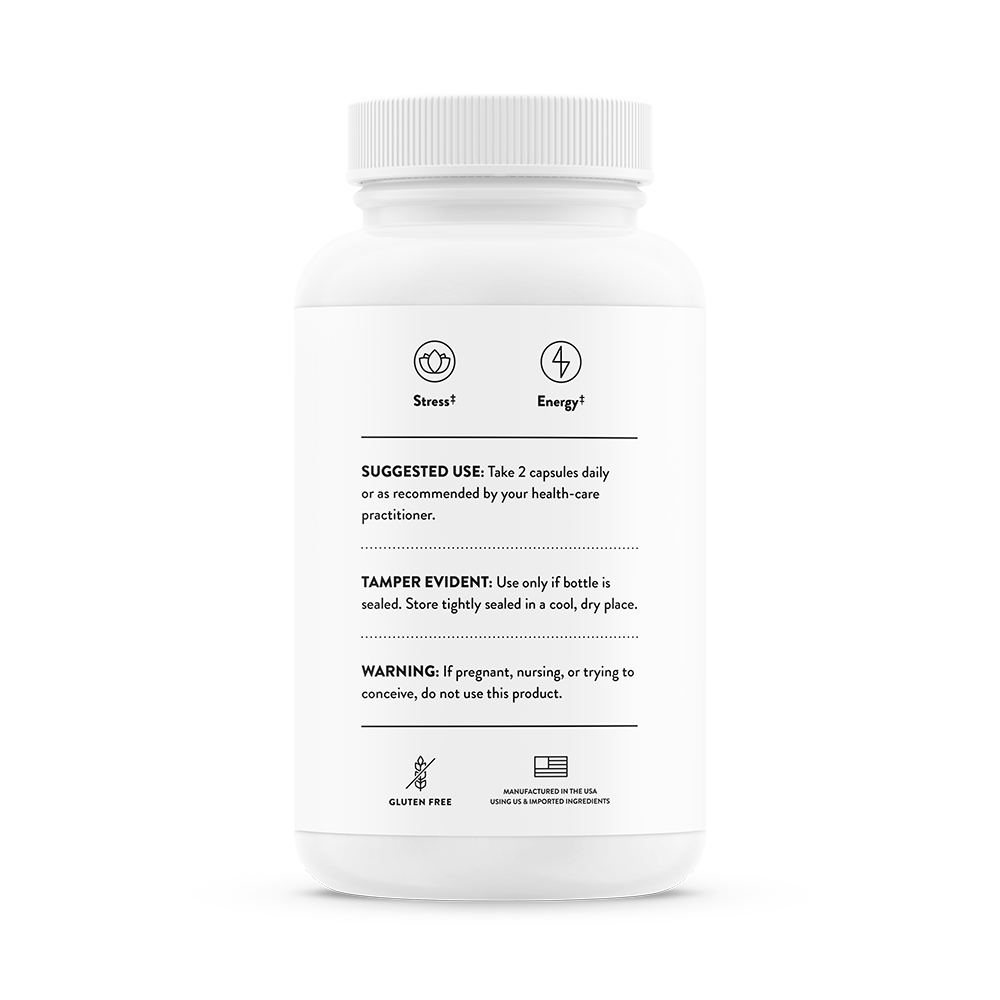 Suggested use for a A bottle of Thorne Ginseng Plus dietary supplement