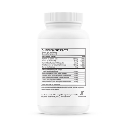 Supplement facts information for  a bottle of Thorne Stress Balance dietary supplement