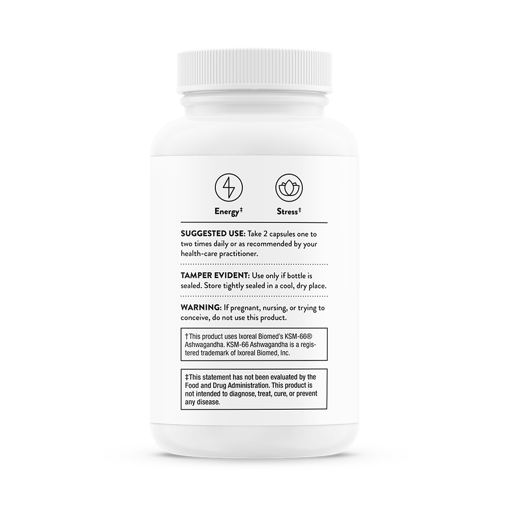 Suggested use information for a bottle of Thorne Stress Balance dietary supplements. 