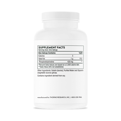 Supplement facts information for abottle of Thorne Phosphatidyl Choline dietary supplement.