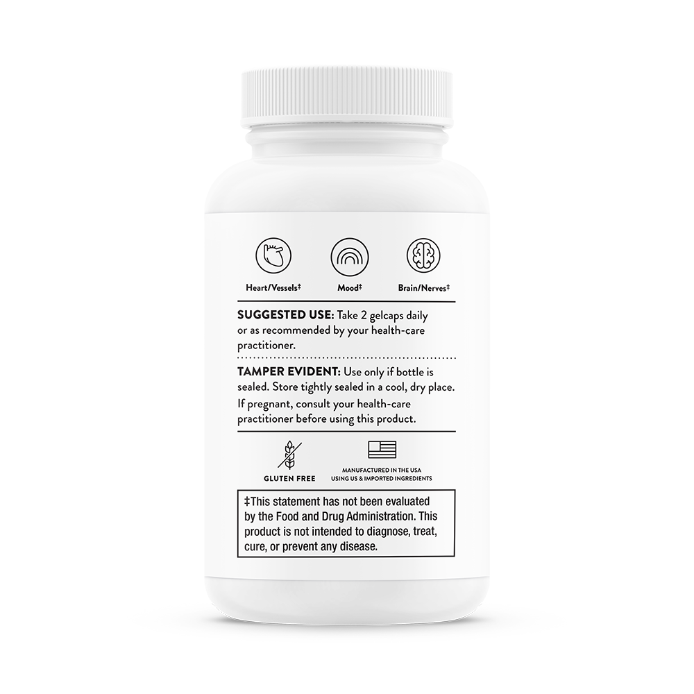 Suggested use information for Thorne Advanced DHA dietary supplement.  Product is gluten free.   