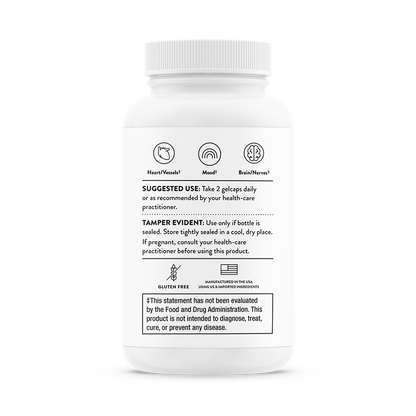 Suggested use information for Thorne Advanced DHA dietary supplement.  Product is gluten free.   