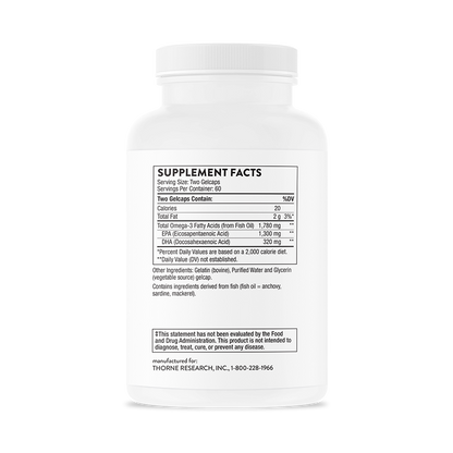 Supplement facts information for Thorne Omega-3 with CoQ10 .