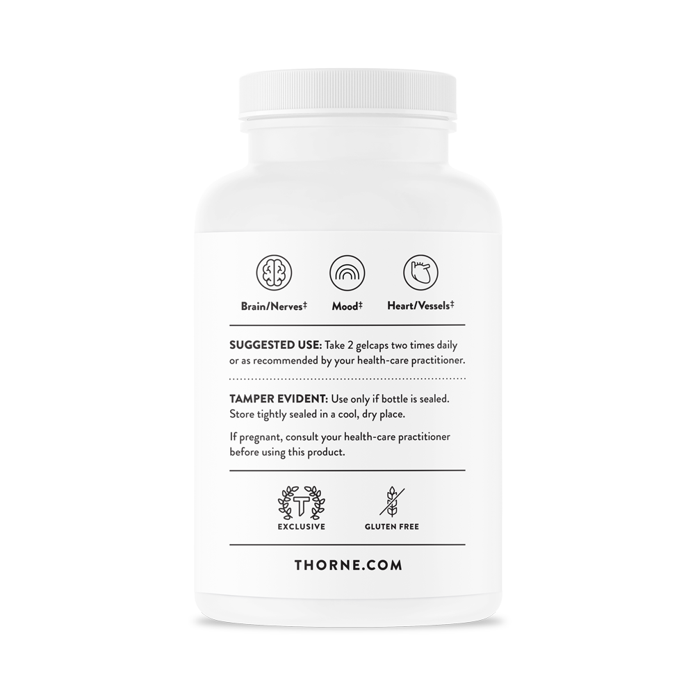 Suggested Use information for Thorne Omega-3 with CoQ10.  Product is gluten free.   