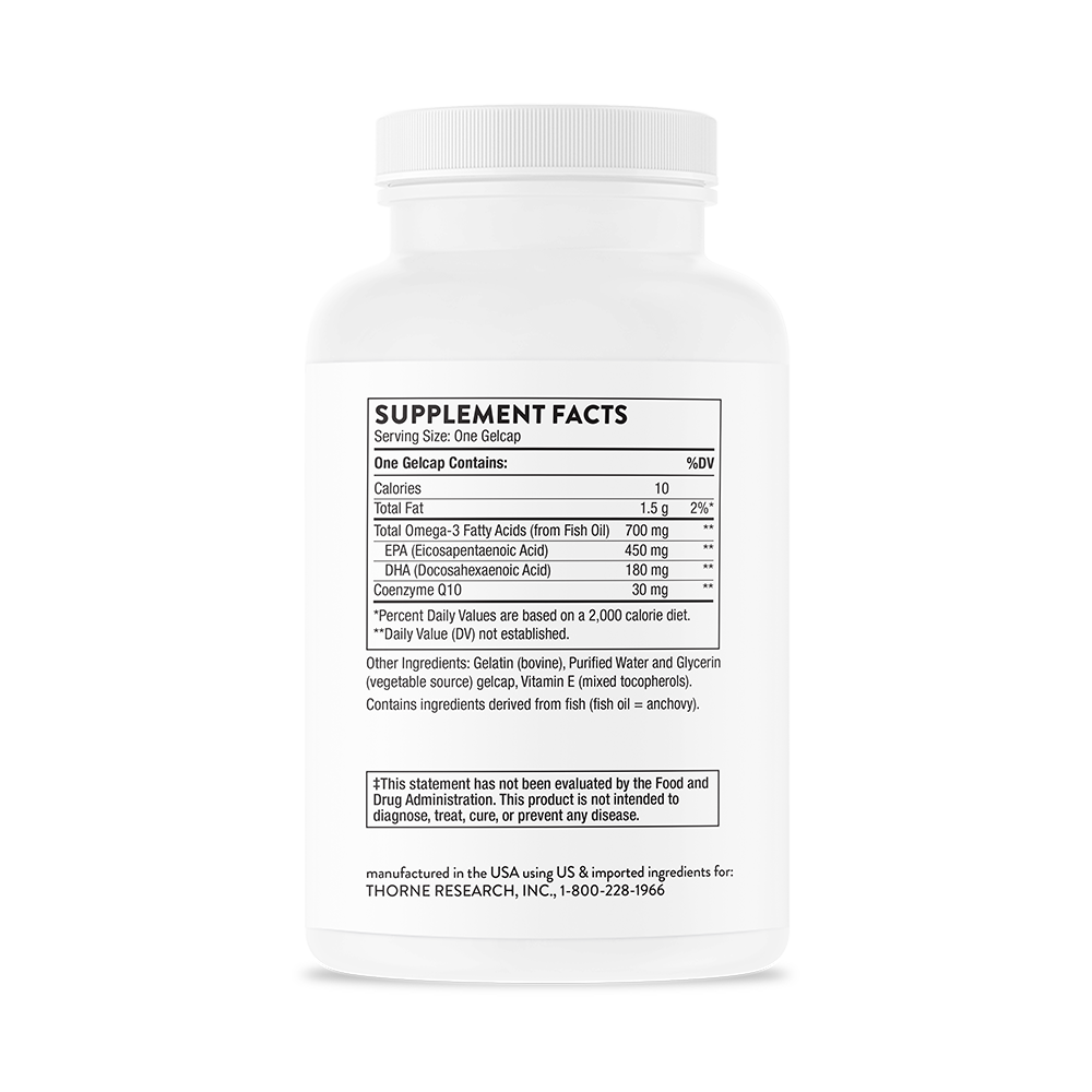Supplement facts information for Thorne Omega-3 with CoQ10 