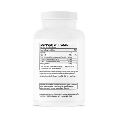 Supplement facts information for Thorne Omega-3 with CoQ10 