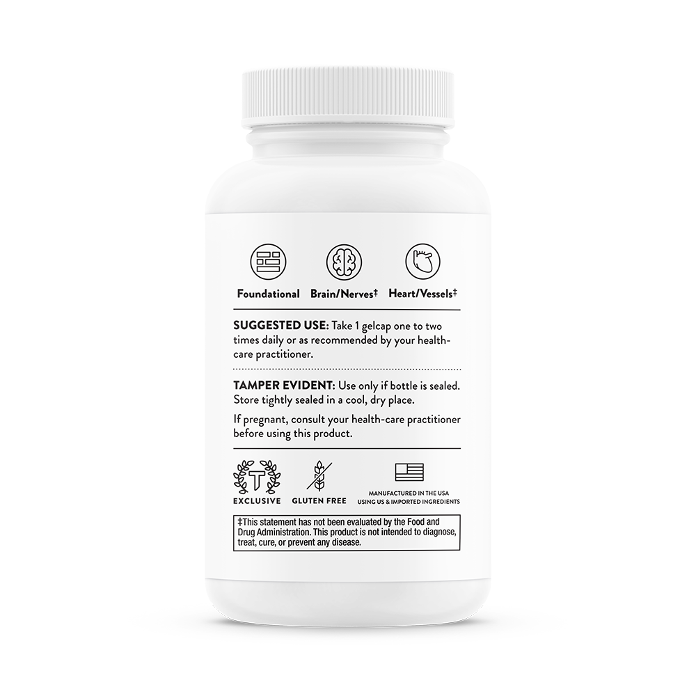 Suggested use information for bottle of Thorne CoQ10 dietary supplement.    Product is gluten free.  