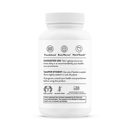 Suggested use information for bottle of Thorne CoQ10 dietary supplement.    Product is gluten free.  