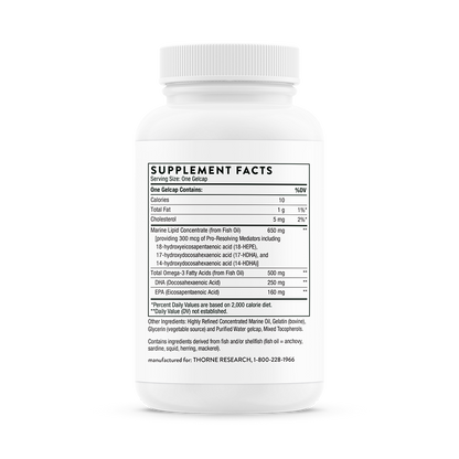 Supplement facts information for Thorne Pro-Resolving Mediators.