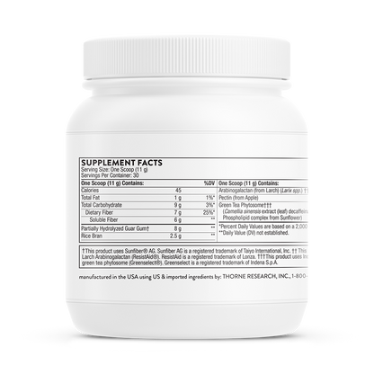 Supplement facts for  Thorne FiberMend.